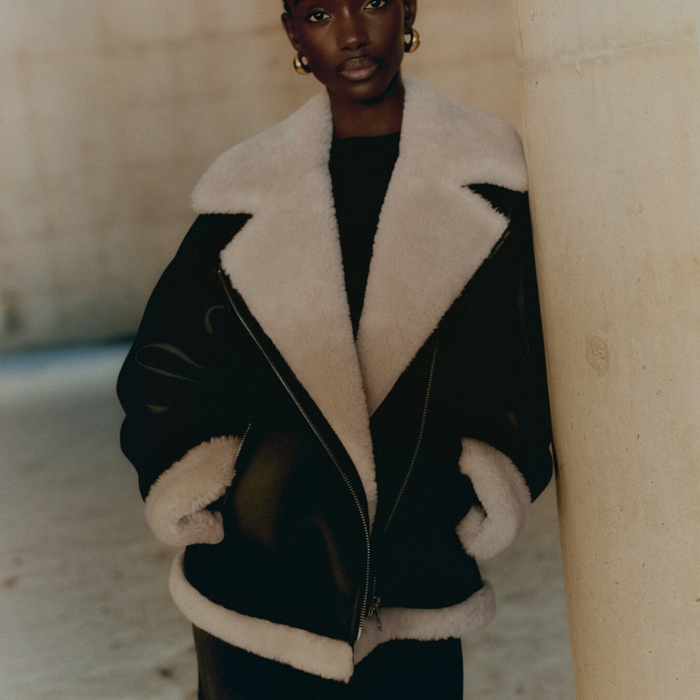 Mango Black and Cream Leather Jacket